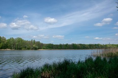 Güneşli bir bahar gününde Rogoznik Gölü