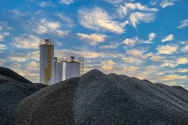 stock image silos and mounds of aggregate