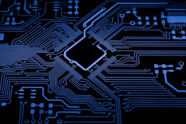 Baskılı devre. Rayların yerleşimi. PCB. işlemci, çip ve elektronik bileşenler