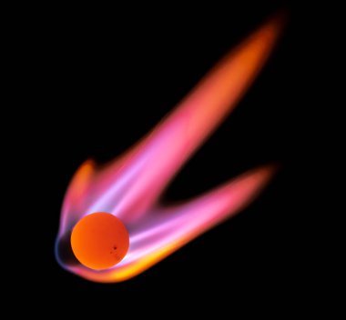 Alev kuyruklu yanan bir göktaşı.