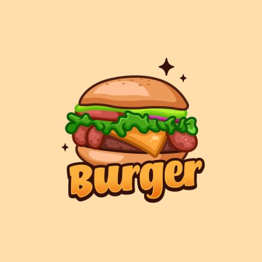 Hamburger Fast Food Yaratıcı Çizgi Film Logosu