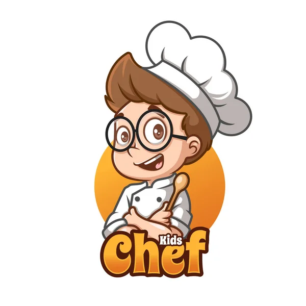 Niños Chef Creative Cute Logo Dibujos Animados — Vector de stock