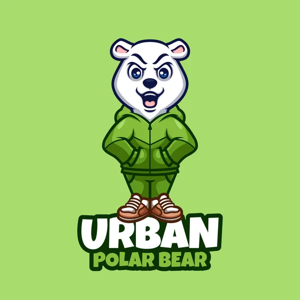 Diseño Logotipo Mascota Dibujos Animados Oso Polar Urbano — Archivo Imágenes Vectoriales