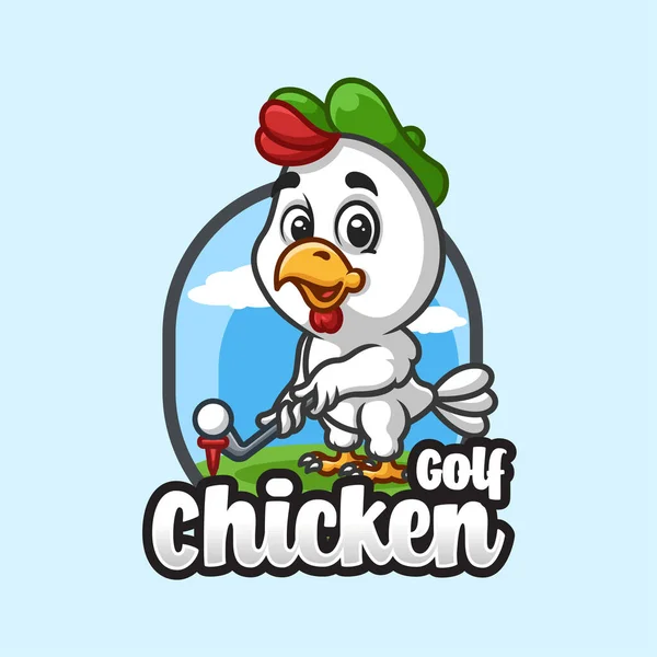 Chicken Golf Cartoon Maskottchen Logo Design — Stockvektor