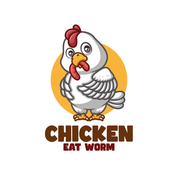 Frango Comer Worm Cartoon Mascote Logo Design — Vetor de Stock