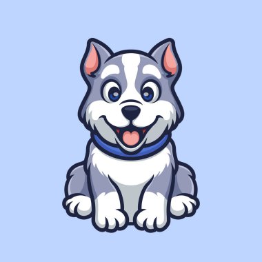 Sibirya Husky 'si Oturan Mutlu Çizgi Film Çizimi