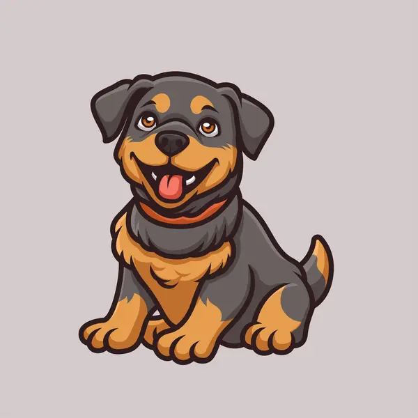 Rottweiler Perro Dibujos Animados Sentado Divertido Illsutration — Vector de stock