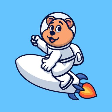 Bear Ridding Roket Yaratıcı Çizgi Film Çizimi