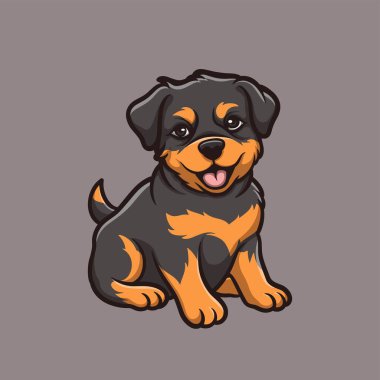 Oturan Rotweiller Yaratıcı Çizgi Film Çizimi 