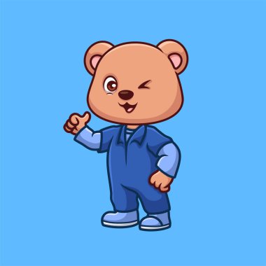 Tamirci Ayı Sevimli Çizgi Film Karakteri Çizimi