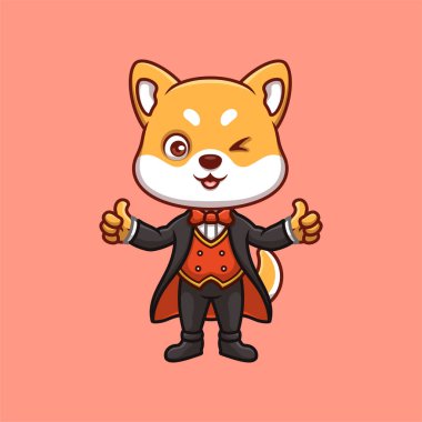 Sihirbaz Shiba Inu Şirin Çizgi Film İllüstrasyonu