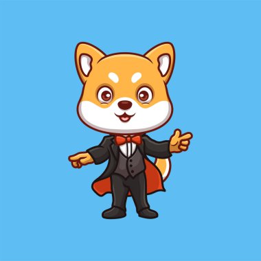 Sihirbaz Shiba Inu Şirin Çizgi Film İllüstrasyonu