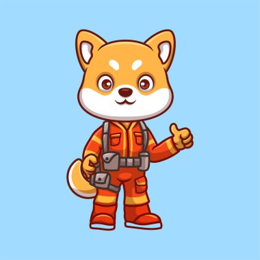 İtfaiyeci Shiba Inu Tatlı Çizgi Film İllüstrasyonu