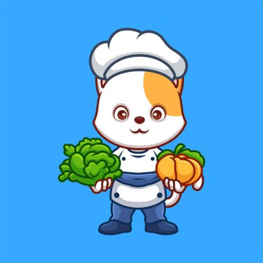 Şef Beyaz Kedi Sevimli Çizgi Film Çizimi