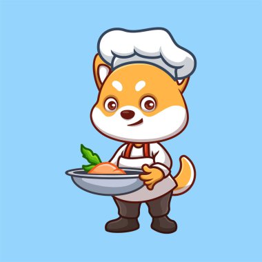Şef Shiba Inu Sevimli Çizgi Film İllüstrasyonu