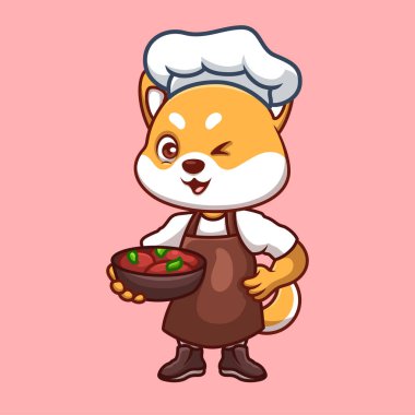 Şef Shiba Inu Sevimli Çizgi Film İllüstrasyonu