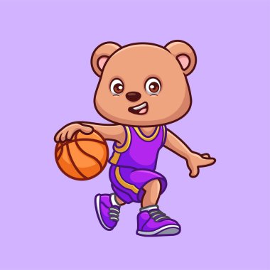 Basketbol Ayısı Sevimli Çizgi Film Karakteri İllüstrasyonu