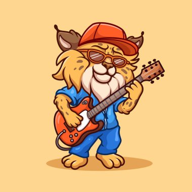 Bir vaşak gitaristin neşeli ve karikatür maskotu. Müzikle ilgili işler, gruplar ve etkinlikler için ideal. Bu dinamik logo rock grupları, gitar dükkanları ya da müzik festivalleri için mükemmel, essen 'i yakalayan eğlenceli ve enerjik bir ortam sunuyor.