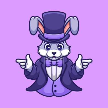 A whimsical and enchanting cartoon rabbit magician, perfect for magic shows, entertainment brands, or kids' products. This playful mascot adds a sense of fun and wonder, making it great for any business focused on magic, fantasy, or performance. clipart