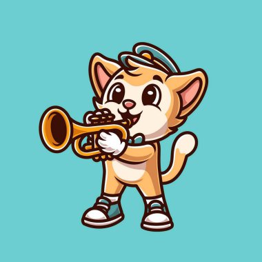 Kedi Trompeti Sevimli Çizgi Film Çizimi