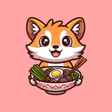 Fox Ramen Cute Cartoon Illustration clipart