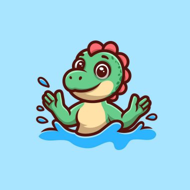 Green Dino Swimming Cartoon Illustration clipart