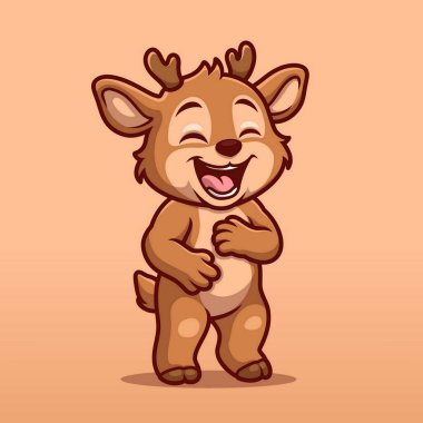 Sevimli çizgi film geyiği neşeyle gülüyor, mizah içeriği, kitaplar, çıkartmalar veya karakter değerleri için harika.