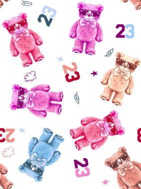 Oyuncak ayı desenli renksiz pastel arka plan rengi, 23 numaralı resim tişörtü baskısı.