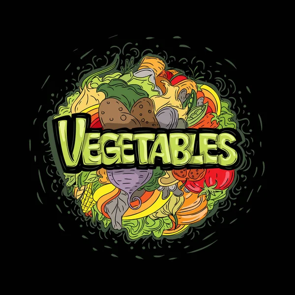 Gemüse Buchstaben Der Mitte Mit Kritzeleien Handgezeichnete Vektorbilder — Stockvektor