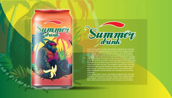 Exotische Drank Een Pot Met Letters Summer Drink Gorilla Afbeelding — Stockvector