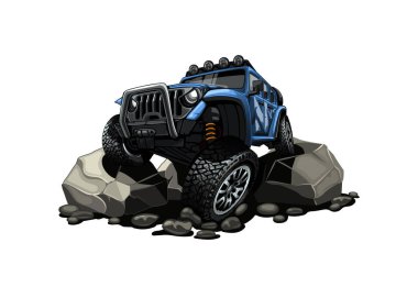 SUV dağlardaki engelleri zor koşullarda aşıyor.