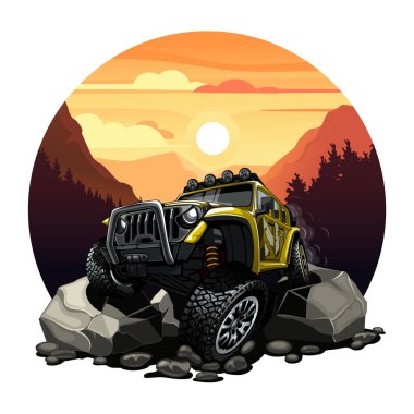 4x4 SUV dağlarda engelleri aşıyor