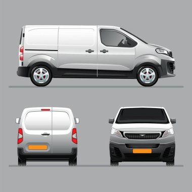 Minivan gri arka planda beyaz.