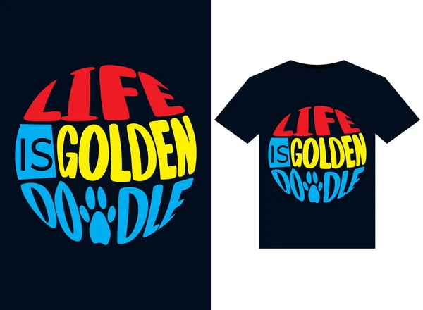 Hayat Baskıya Hazır Tişörtler Için Altın Karalama Çizimleridir — Stok Vektör