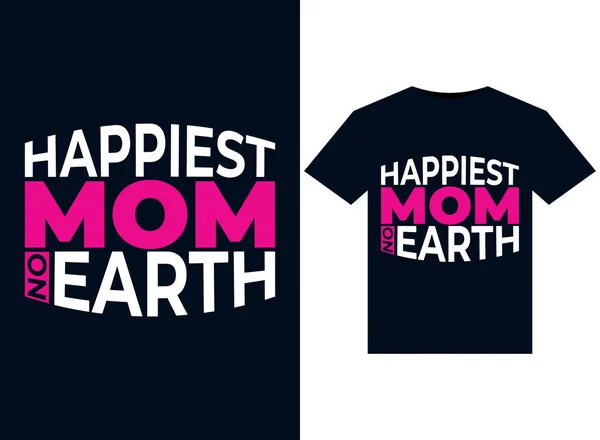 印刷可能なTシャツのデザインのための地球のイラスト上で最も幸せなお母さん — ストックベクタ