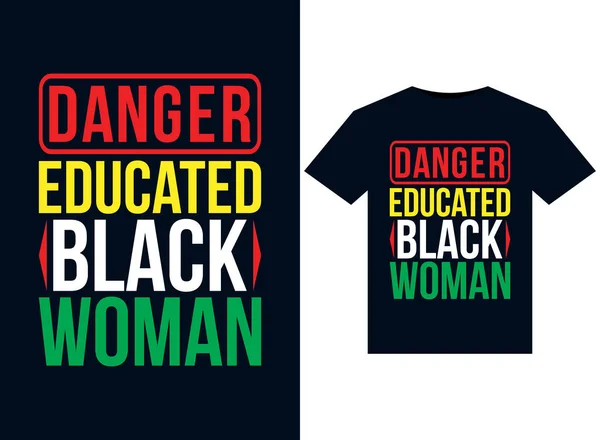 Danger Utbildad Svart Woman Illustrationer För Tryckfärdiga Shirts Design — Stock vektor
