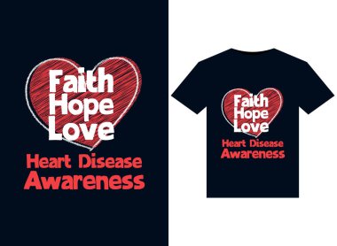 Faith Hope Love Heart Hastalığı Baskıya Hazır Tişört Tasarımı İllüstrasyonları