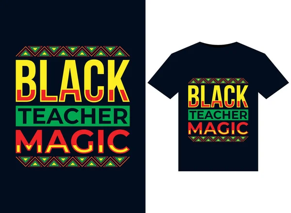 Svart Lärare Magi Illustrationer För Tryckfärdiga Shirts Design — Stock vektor