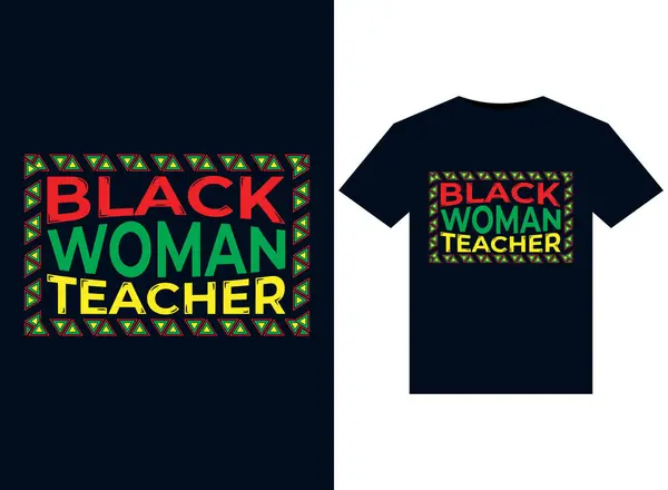 Svart Kvinna Lärare Illustrationer För Tryckfärdiga Shirts Design — Stock vektor