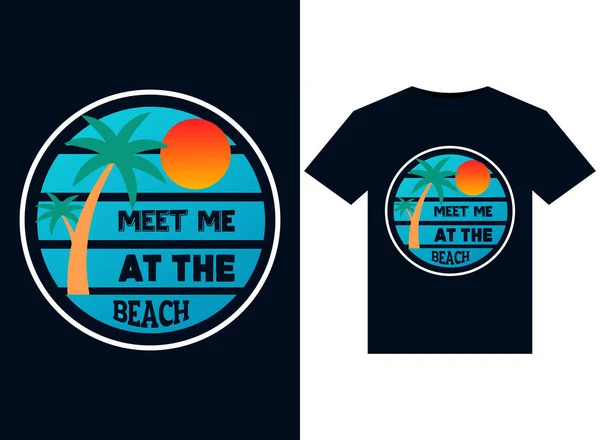 Baskıya Hazır Tişörtler Için Beach Illustrasyonları Nda Buluşalım — Stok Vektör