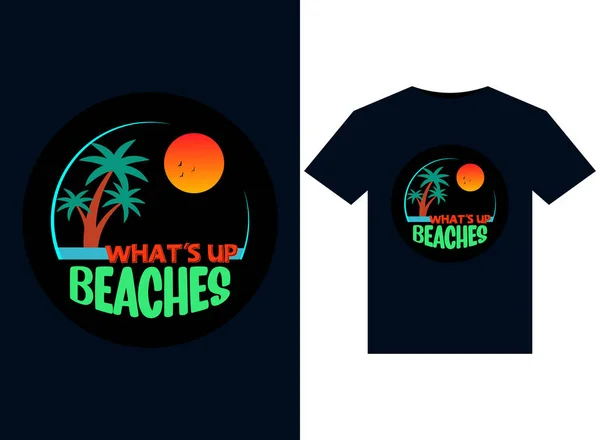 Baskıya Hazır Tişörtler Için Plaj Çizimleri — Stok Vektör