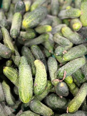 Pazarda taze yeşil salatalıklar