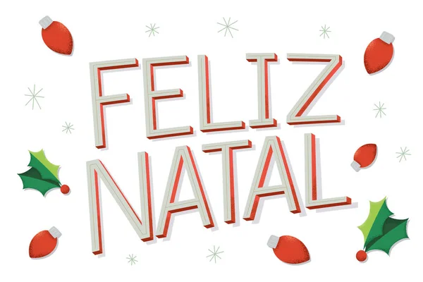 Joyeux Noël Illustration Portugais Brésilien Avec Lumières Noël Flocons Glace — Image vectorielle