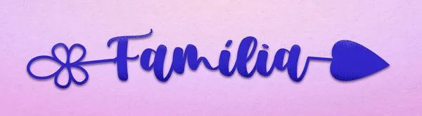 紫の背景にブラジルポルトガル語で単語の家族と青紫色の矢印 ファミリー — ストック写真