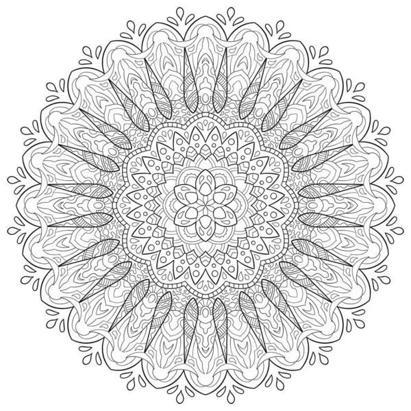 Cirkulär Skiss Symmetrisk Mandala Med Detaljer Perfekt För Färgläggning Och — Stock vektor