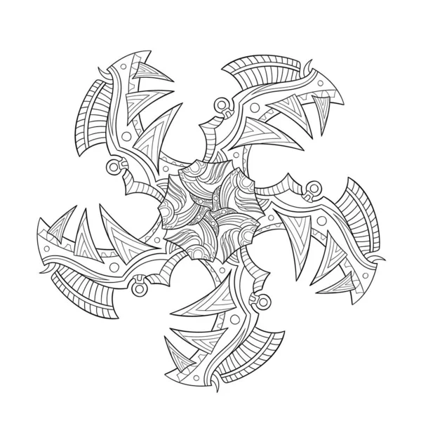 Symmetric Spike Mandala Mechanical Shuriken Zentangle Style — Stock Vector