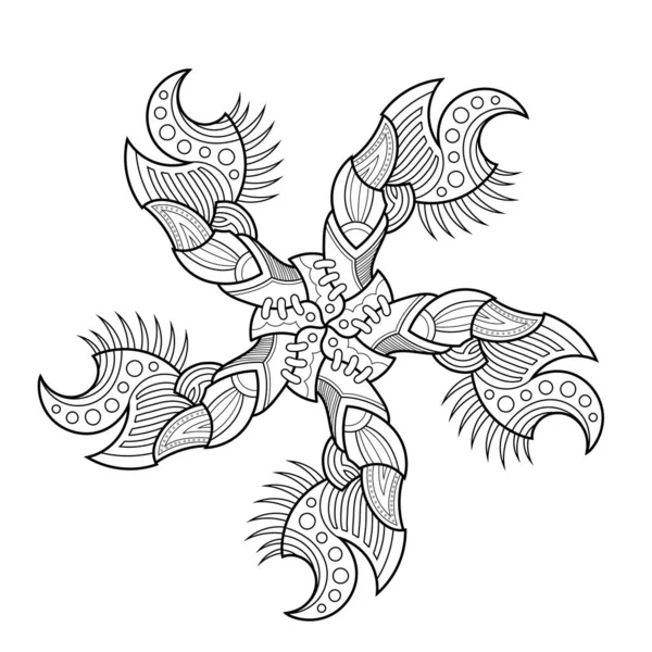 Mandala Pointes Symétriques Style Mécanique Shuriken Zentangle — Image vectorielle