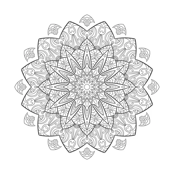 Flor Esboço Mandala Simétrica Com Detalhes Perfeito Para Colorir Ilustrações — Vetor de Stock