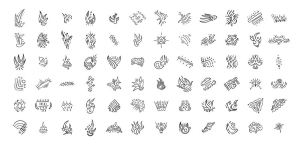 Ручной Рисунок Уникальных Символов Племени Набор Каменный Век — стоковый вектор