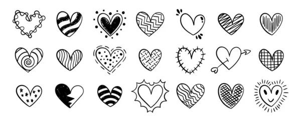 Farklı Stil Şekillerde Eşsiz Kalpler Çizilmiş — Stok Vektör